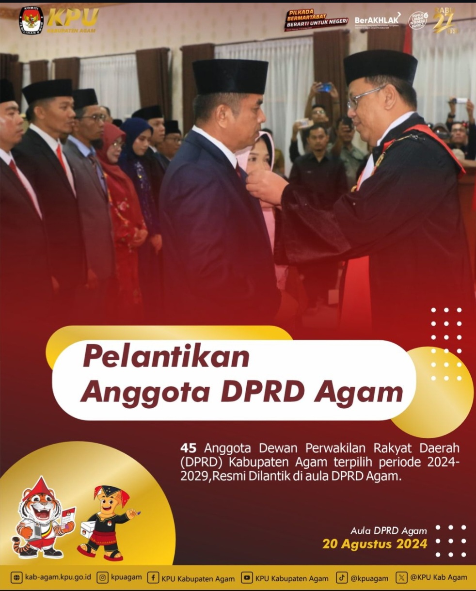 Pelantikan Anggota DPRD Agam Periode 2024 - 2029